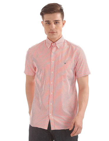 GANT Men's Coral Orange Broadcloth Short Sleeve Banker Shirt Size M NWT