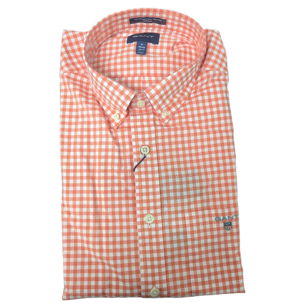 GANT Coral Orange Broadcloth Gingham Button Down Shirt 3046700 Size M NWT