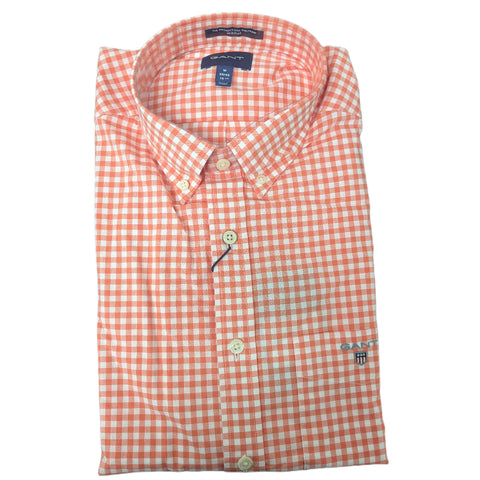 GANT Coral Orange Broadcloth Gingham Button Down Shirt 3046700 Size M NWT