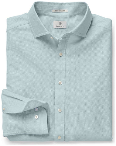 GANT DIAMOND G Bayberry Green Basket Dobby Fitted Amalfi Shirt Size M