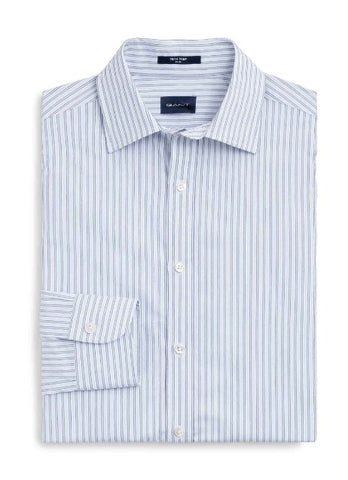 GANT Mid Blue Slim Tech Prep Broadcloth Stripe Point Shirt 3053216 Size M NWT