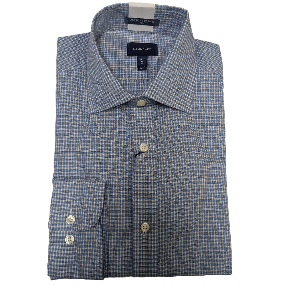 GANT Mid Blue American Cotton Check Slim Spread 3057606 Size M NWT