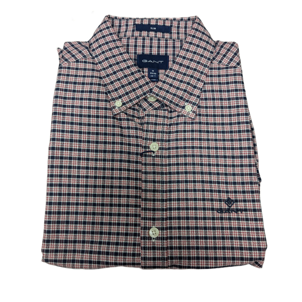GANT Mahogny Red Heather Oxford Micro Check Slim Fit Shirt 3058302 Size M NWT