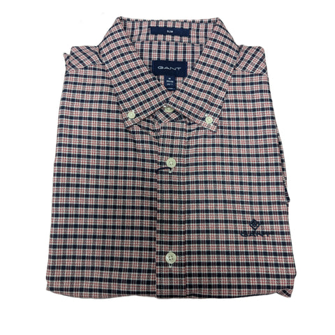 GANT Mahogny Red Heather Oxford Micro Check Slim Fit Shirt 3058302 Size M NWT