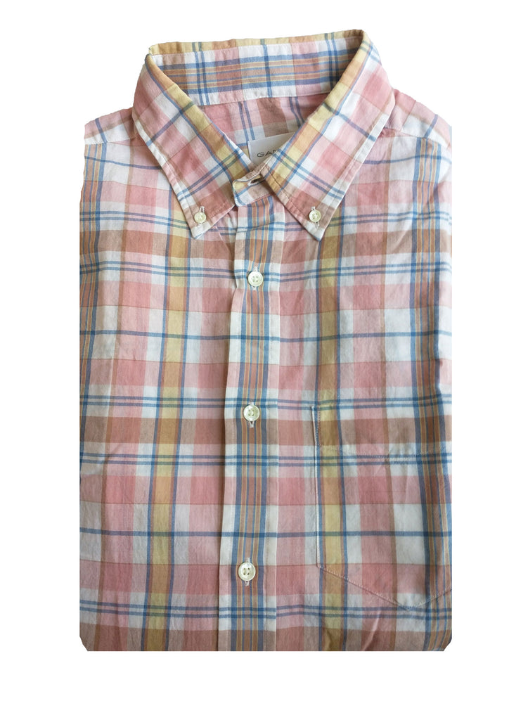 GANT RUGGER Sunset Orange Madras Veggie Check Button Down Shirt 341159