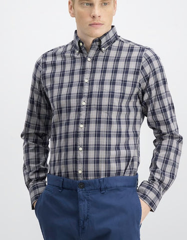 GANT Grey Day Oxford Plaid Fitted Button Down Shirt 342562 Size Medium