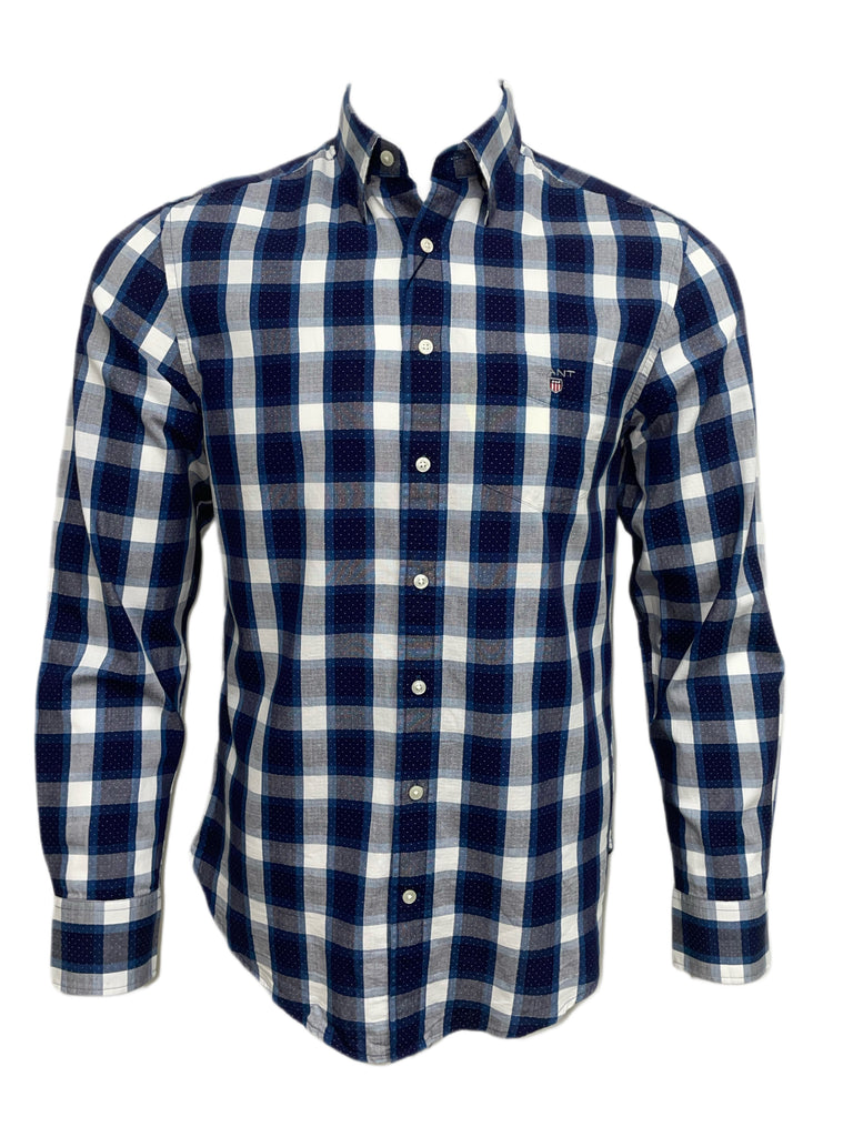 GANT Saxony Blue Heather Oxford Check Button Down Shirt 3058300 Size M NWT
