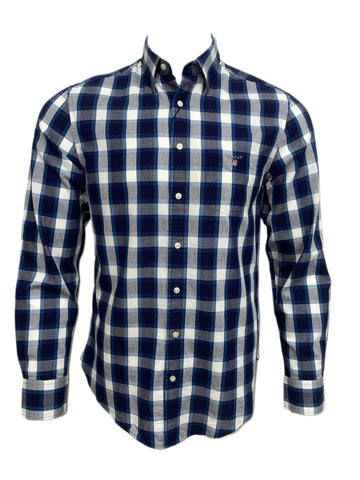 GANT Saxony Blue Heather Oxford Check Button Down Shirt 3058300 Size M NWT