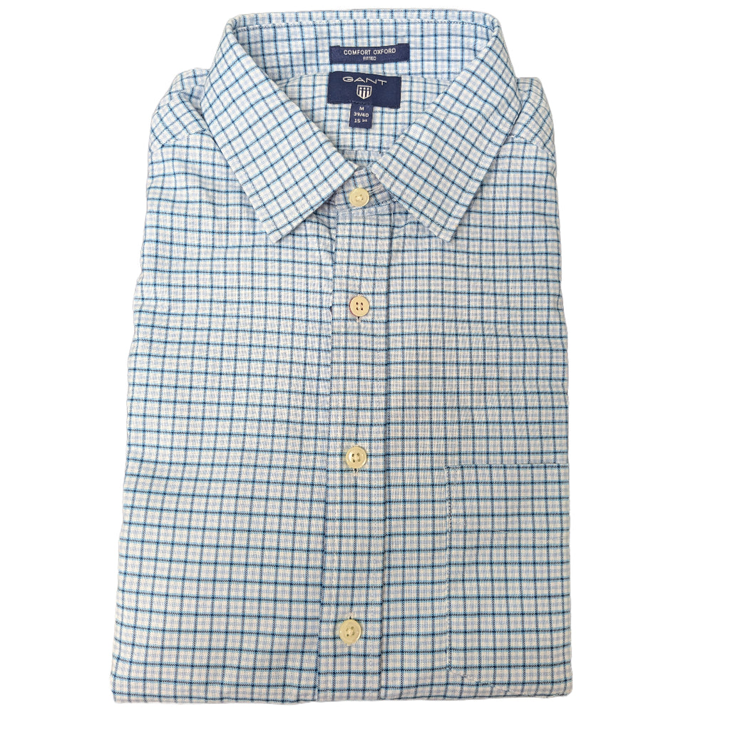 GANT Capri Blue Comfort Oxford Check Fitted Shirt 365522 Size M NWT