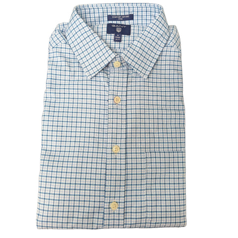 GANT Capri Blue Comfort Oxford Check Fitted Shirt 365522 Size M NWT