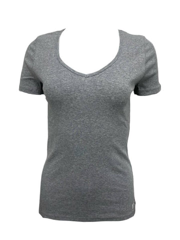 GANT Women's Grey Melange 1x1 Rib Short Sleeve Tee 404702 Size Small