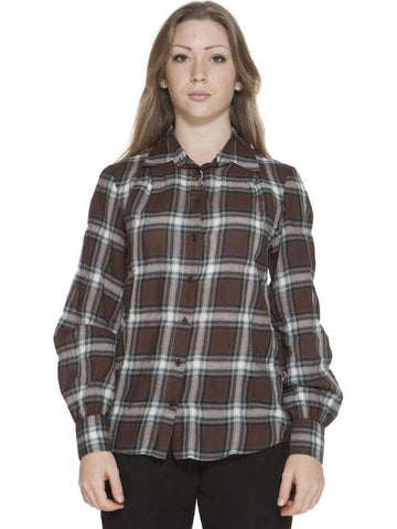 GANT Women's Dark Brown NY Tartan Bell Sleeve Shirt 432873 Size 4