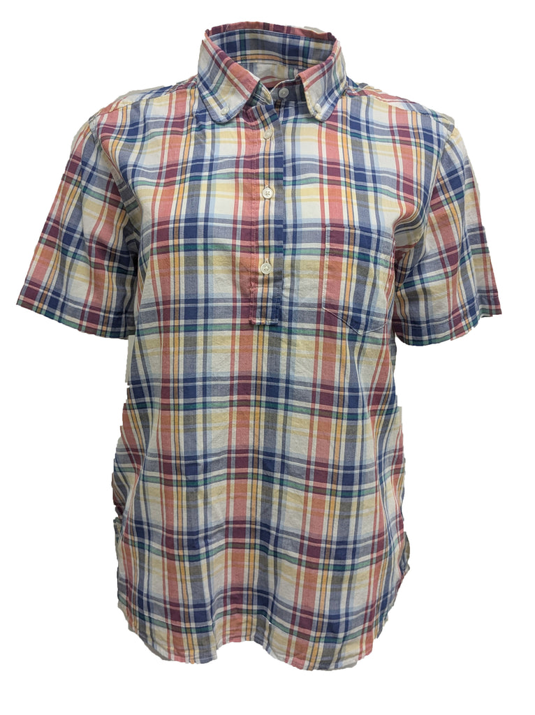 GANT Women's Deep Marine Madras Check Short Sleeve Polo 432193 Size 4