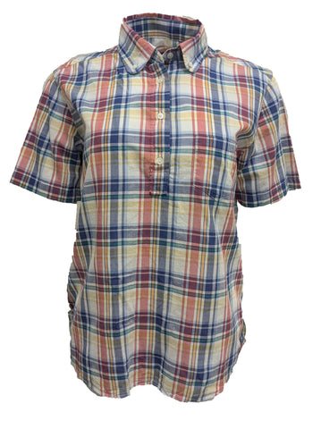 GANT Women's Deep Marine Madras Check Short Sleeve Polo 432193 Size 4