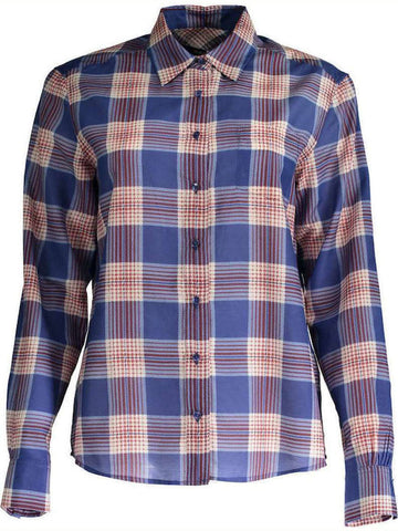 GANT Women's Deep Blue Check Print Voile Shirt 432335 Size US 12/ EU 42