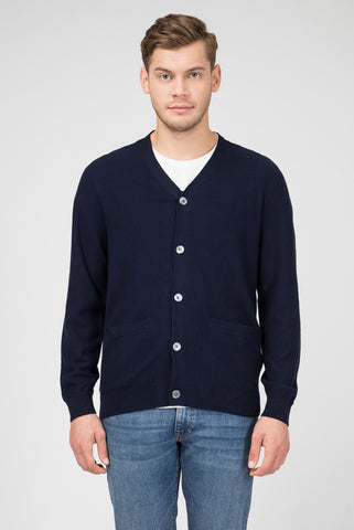 GANT Men's Marine Cotton Silk Blend Inslay Stitch Cardigan 8050000 Size Medium