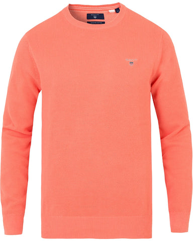 Gant Men's Cotton Pique Crew Sweater, Medium, Shell Pink