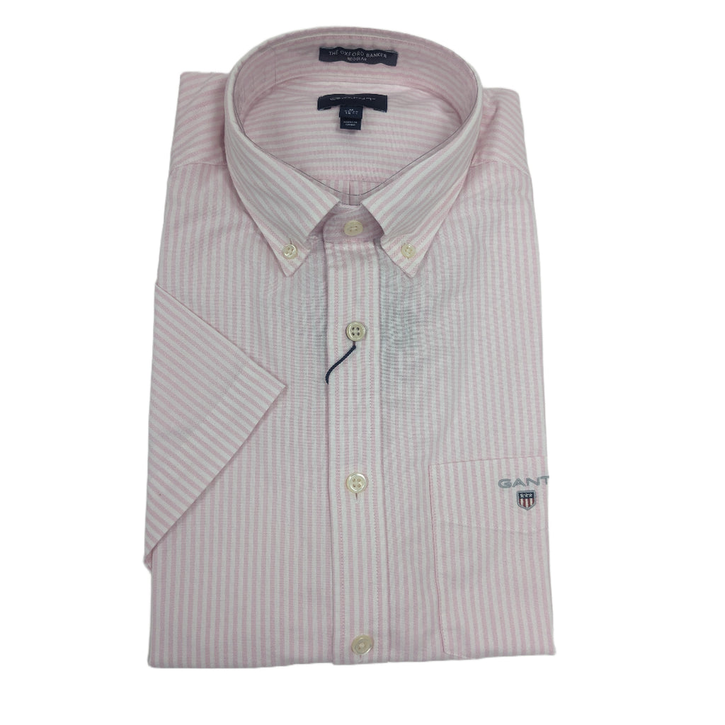 GANT Men's Light Pink Oxford Banker Short Sleeve Button Down Shirt Size M NWT