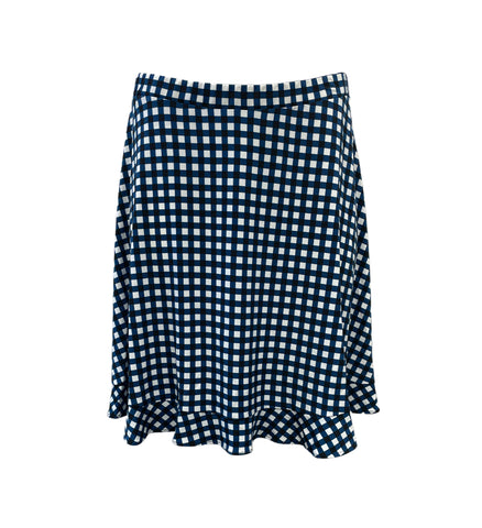 Leota Women's Gingham Marine Gima A-Line Strethy Skirt #2671 NWT