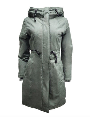 HoodLamb Women's Green Drawstring Natural Hemp Hooded Parka 420 NWT