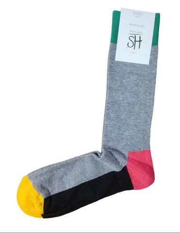 HAPPY SOCKS Men's Grey Colorblock Cotton Stretchy Crew Socks Size 8-12 NWT