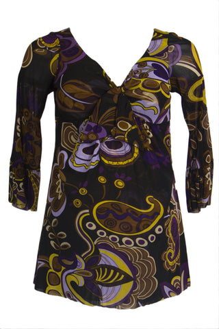 OLIAN Maternity Women's Multi Abstract Print Front Knot Accent Top XS $98 NWT