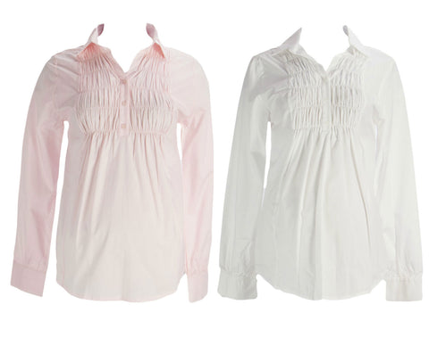 OLIAN Maternity Women's Smocked Front Button Down Blouse $110 NWT
