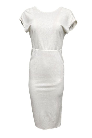 HoodLamb Women's Ivory Knit V-Back Maxi Hemp Dress 420 NWT