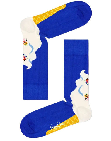 HAPPY SOCKS Men's Blue Cotton Ice Cream Skiing Crew Socks Size 8-12 NWT