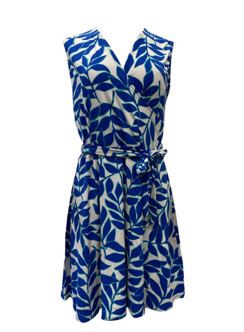 Leota Women's Blue Ivy Flower A-Line Stretchy Midi Dress #3009 NWT