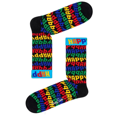 HAPPY SOCKS Women's Black Combed Cotton Jumbo Text Socks Size 5.5-9.5 NWT