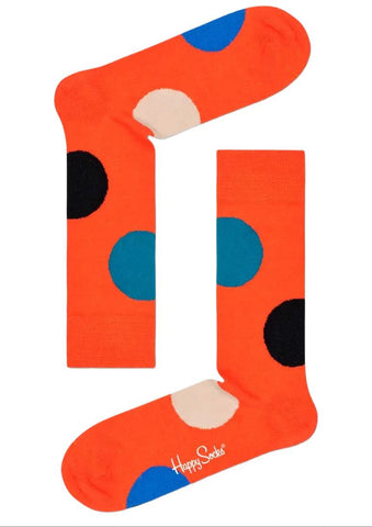 HAPPY SOCKS Men's Orange Jumbo Dot Wool Blend Crew Socks Size 8-12 NWT