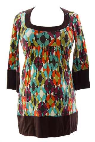 OLIAN Women's Earth Tones Oval Print Hooded Maternity Tunic Sz XS $115 NWT