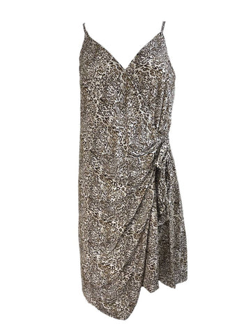 HEARTLOOM Women's Beige Leopard Print Wrap Dress Size M NWT