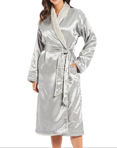 LITTLE GIRAFFE Women's Grey Super Soft Silver Luxe Snow Leopard Robe Size 0 NWT