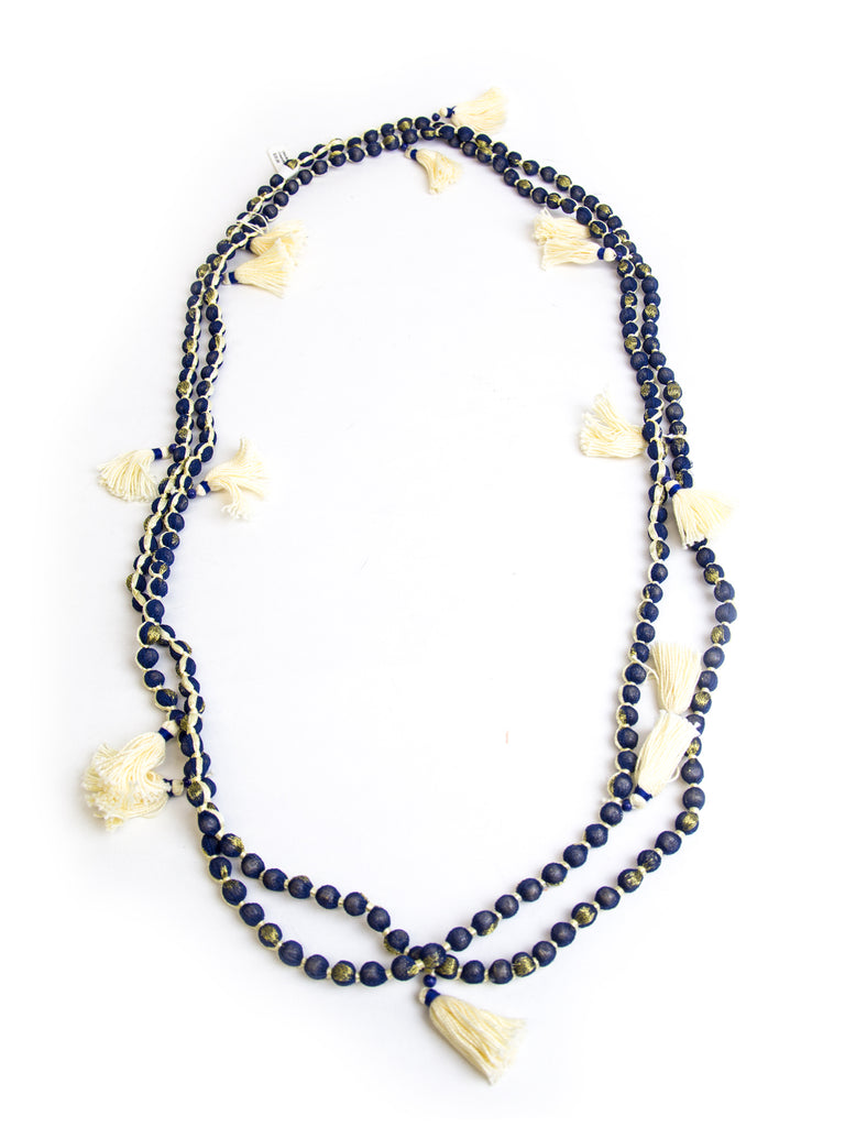 ROBERTA ROLLER RABBIT Cream/Navy Liliana Multi Tassel Gudli Necklace $35 NEW