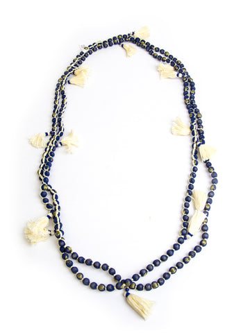 ROBERTA ROLLER RABBIT Cream/Navy Liliana Multi Tassel Gudli Necklace $35 NEW