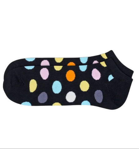 HAPPY SOCKS Men's Black Big Dot Combed Cotton Soft Low Socks Size 8-12 NWT