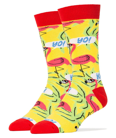 OOOH YEAH! Men's Novelty Crew Socks, MD5012C - Pink Flamingos