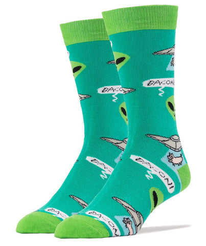 OOOH YEAH! Men's Novelty Crew Socks, Bacon Abduction