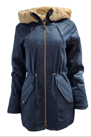 HoodLamb Women's Midnight Blue Natural Hemp Hooded Warm Parka 420 NWT