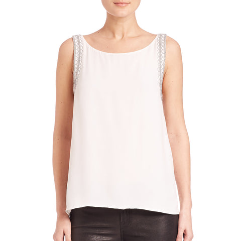 REBECCA MINKOFF Women's Chalk Beaded Trim Mahesh Top $268 NWT