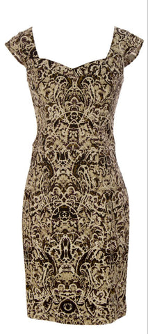 MARC NEW YORK Women's Printed Fitted Short Sleeve V-Neck Pencil Dress Sz 10 NWT