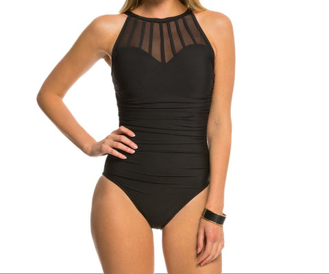 MAGICSUIT By MIRACLESUIT Women's Black High Neck Mesh One Piece #2871 14 NWT
