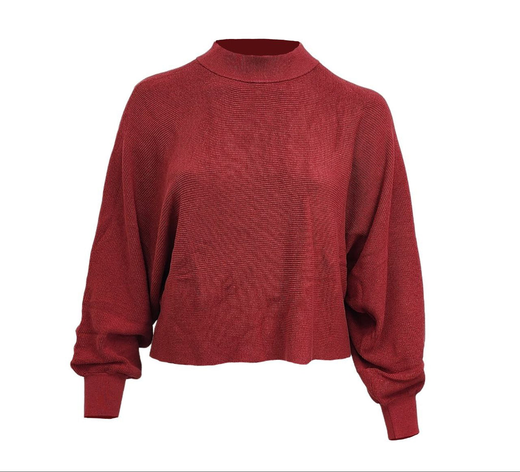 HoodLamb Women's Merlot Mock Collar Hemp Sweater 420 NWT