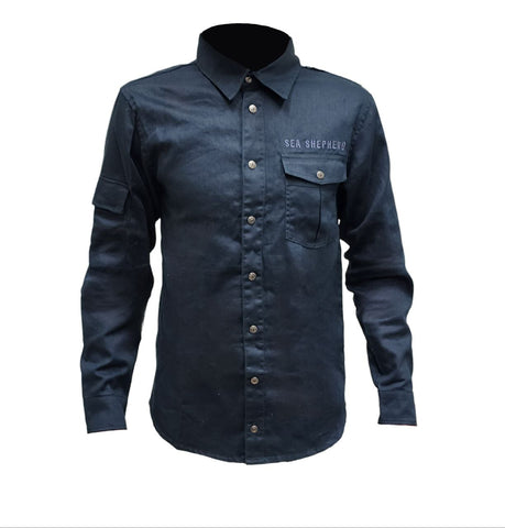 HoodLamb Men's Blue Sea Shepherd Hemp Button Up Jacket Shirt NWT
