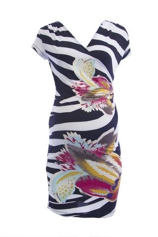 OLIAN Maternity Women's Animal Print Sleeveless Dress Small Black White