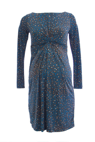 OLIAN Maternity Women's Speckle Print 3/4 Sleeve Dress Sz X-Small Brown Blue
