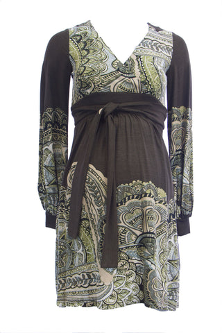 OLIAN Maternity Womens Floral Print Surplice Neck Dress X-Small Forest Green