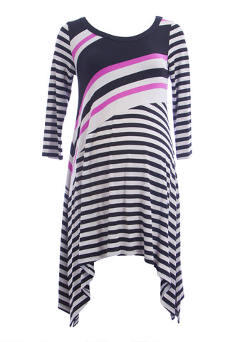 OLIAN Maternity Women's Striped Asymmetrical Hem Tunic Dress X-Small Multi